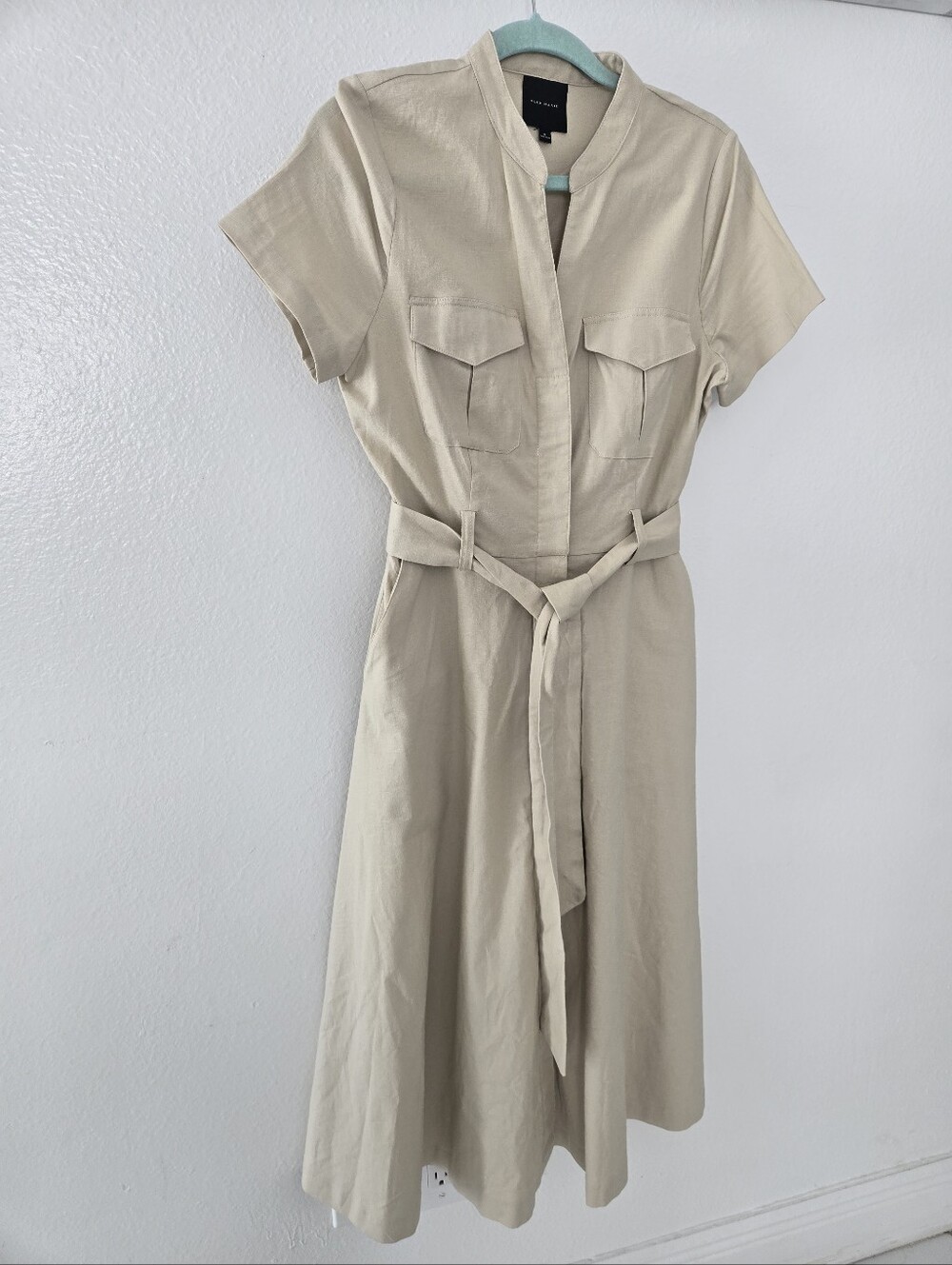 Alex Marie Beige Midi Shirt Dress with Tie Waist Size 6 - Picture 3 of 13